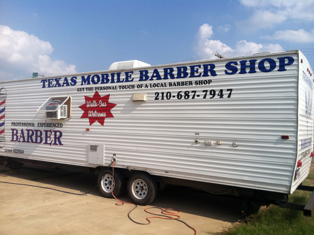 Cortez repurposed a FEMA trailer for his mobile barber shop.Mose Buchele